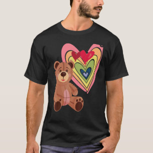 T-shirt Coeur arc-en-ciel mignon Teddy Hug Time Teddy Bear