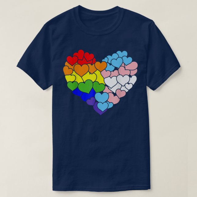 T-shirt Coeur Avec Arc En Ciel Et Drapeau Transgenre Pour  (Design devant)