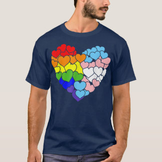 T-shirt Coeur Avec Arc En Ciel Et Drapeau Transgenre Pour