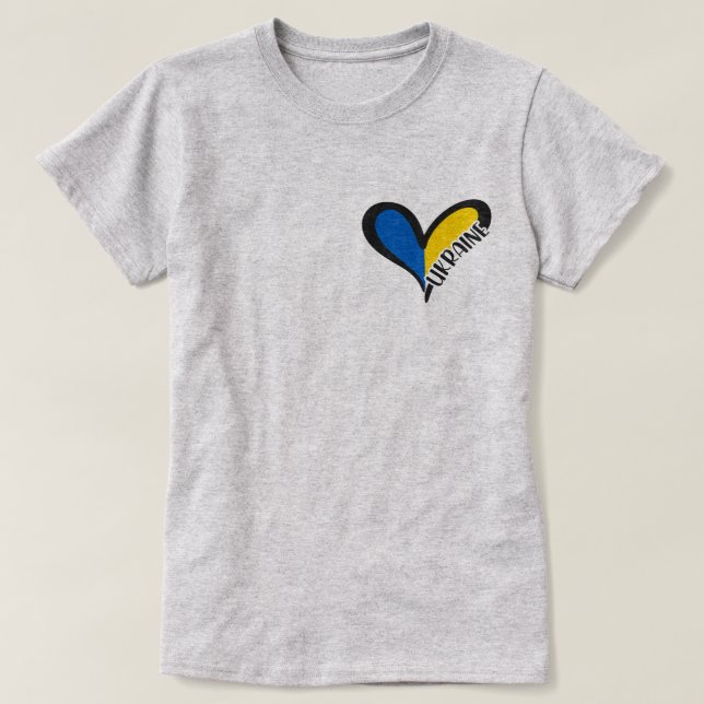 T-shirt Coeur bleu et jaune avec inscription Ukraine (Design devant)