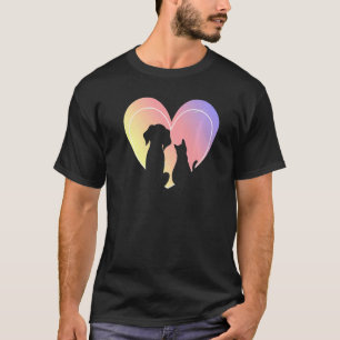 T-shirt Coeur Chien Et Chat Silhouette Cute Animaux Coeurs