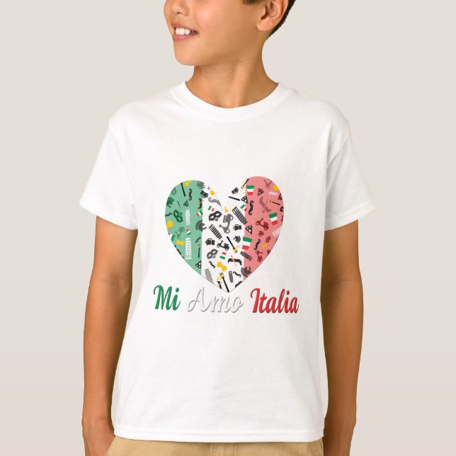 T-shirt Coeur d'AMO Italie de MI avec le drapeau italien (Devant)