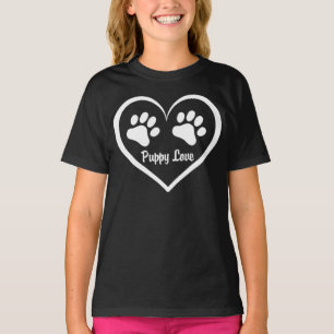 T-shirt Coeur d'amour chiot avec des empreintes de pattes