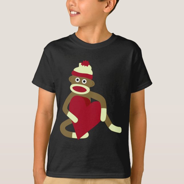 T-shirt Coeur d'amour de singe de chaussette (Devant)
