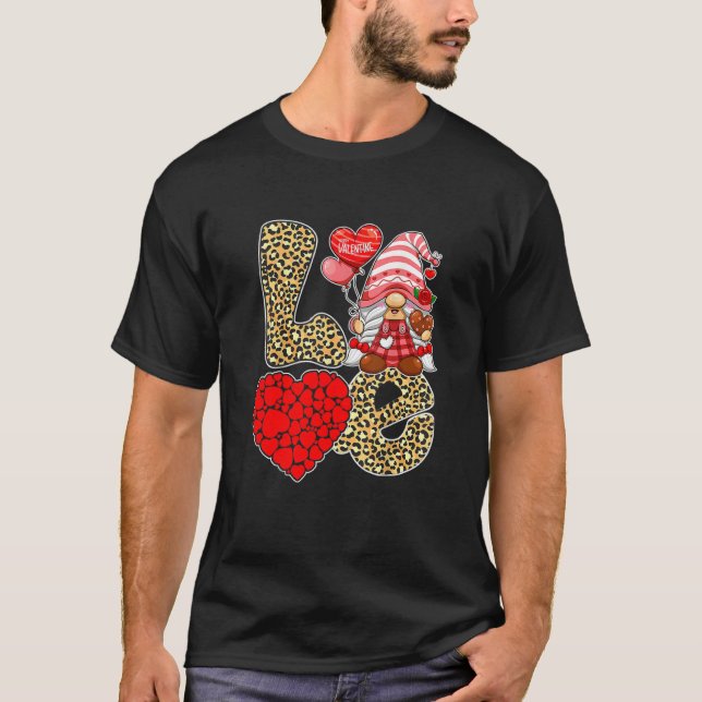 T-shirt Cœur d'amour mignon Gnome Léopard Guépard Impressi (Devant)