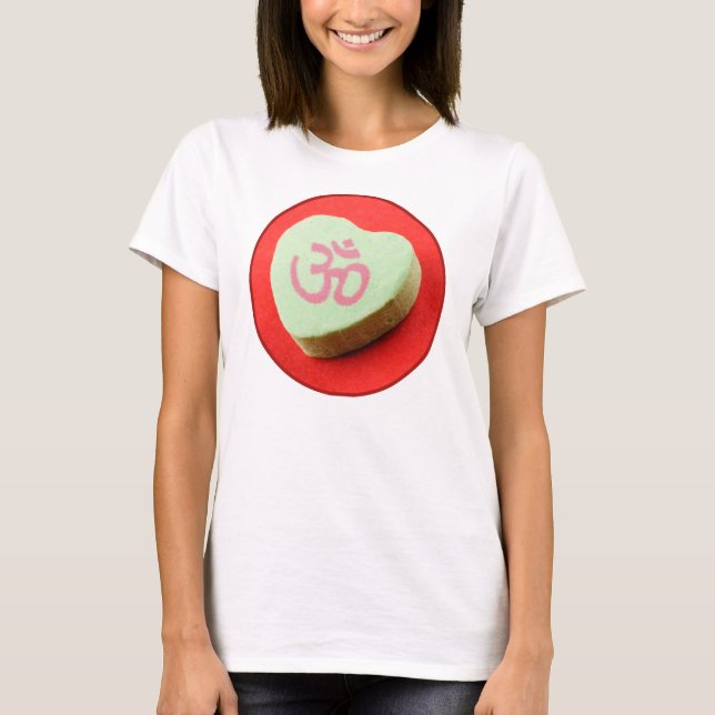 T-shirt Coeur de bonbons vert avec symbole Om (Devant)