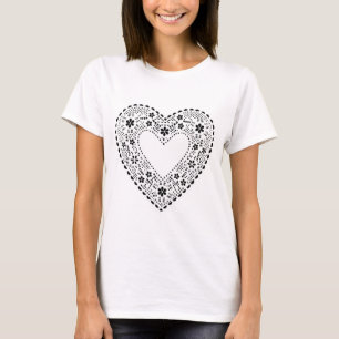 T-shirt Coeur de dentelle noir et blanc