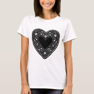 T-shirt Coeur de dentelle noire