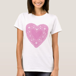 T-shirt Coeur de dentelle rose