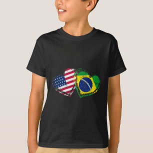 T-shirt Cœur de drapeau américain brésilien Amour américai