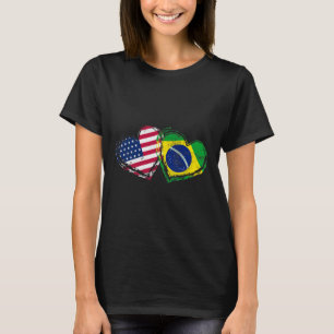 T-shirt Cœur de drapeau américain brésilien Amour brésilie