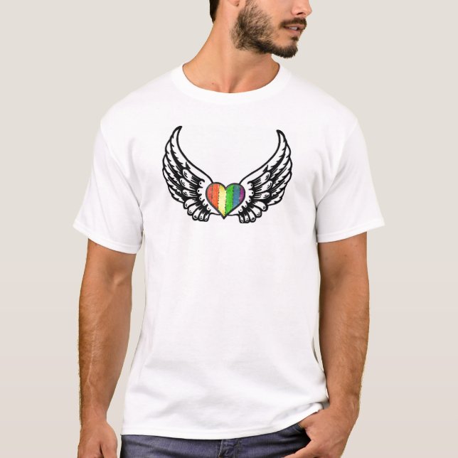 T-shirt Coeur de la fierté GLBT d'arc-en-ciel avec des (Devant)