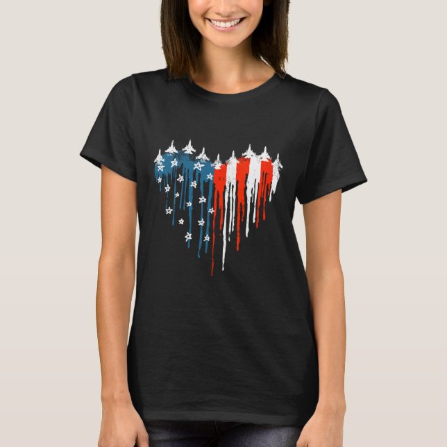 T-shirt Coeur de l'avion Rouge Blanc Bleu Drapeau Américai (Devant)
