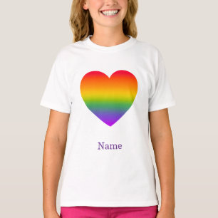 T-shirt Cœur de ligne de arc-en-ciel minimaliste - Art col