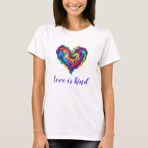 T-shirt Cœur de peinture déversée arc-en-ciel vibrant