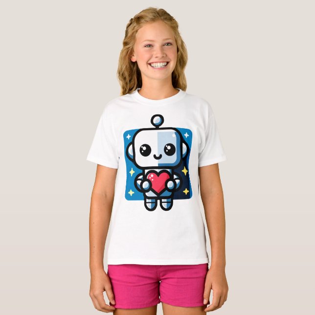 T-shirt Coeur de tenue de robot mignon - Amour adorable et (Devant entier)
