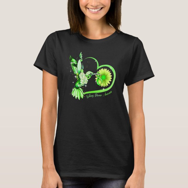 T-shirt Coeur de tournesol Coeur de colibri Ruban vert Kid (Devant)