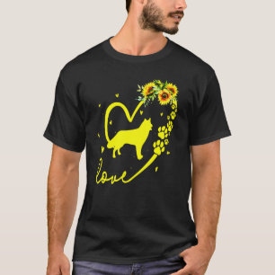 T-shirt Coeur de tournesol de chien Husky