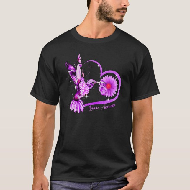 T-shirt Coeur de tournesol de colibri Ribbon pourpre Lupus (Devant)