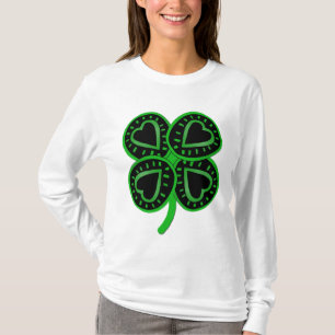 T-shirt Coeur de trèfle vert noir St Patrick Femme Long S
