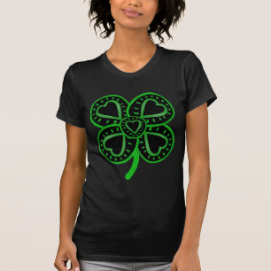 T-shirt Coeur de trèfle vert noir St Patrick's Day B W Tee