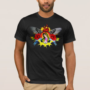 T-shirt Coeur de Vierge Marie, fleur, ailes