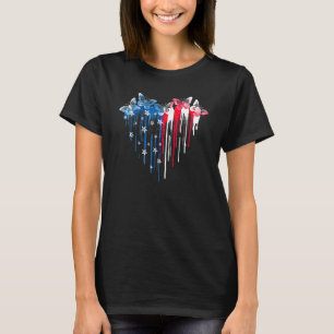 T-shirt Coeur Déchiré américain Drapeau papillons
