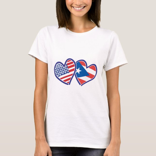 T-shirt Coeur du drapeau américain et Porto Rico (Devant)
