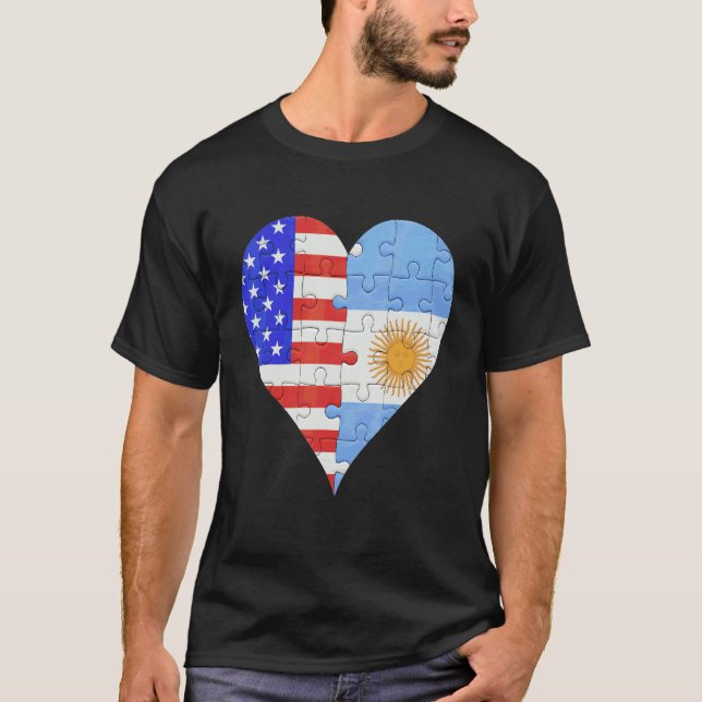T-shirt Coeur du drapeau argentin américain (Devant)