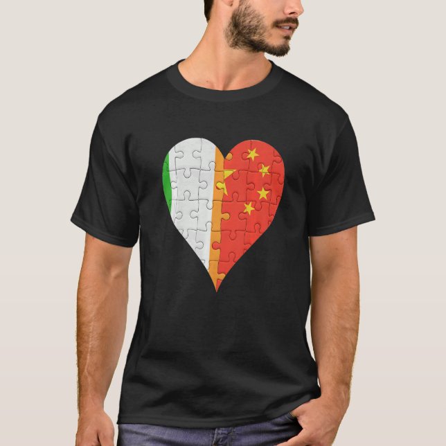 T-shirt Coeur du drapeau irlandais chinois (Devant)
