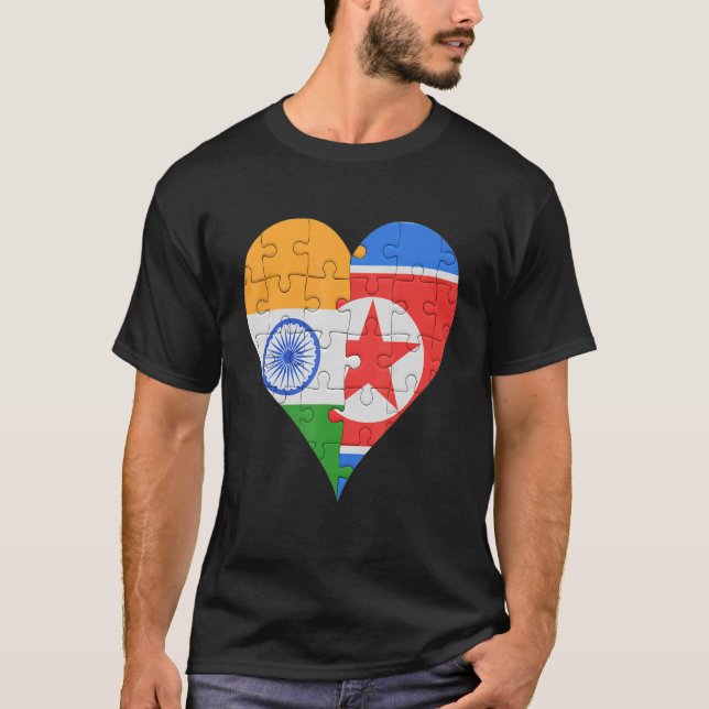 T-shirt Coeur du drapeau nord-coréen indien (Devant)