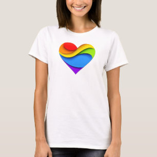 T-shirt Cœur en forme de SlipperyJoe arc-en-ciel rouge ora