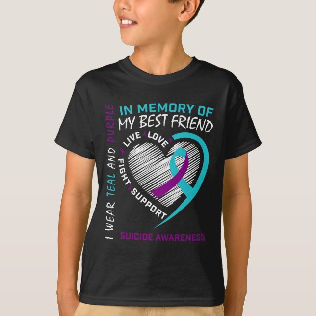 T-shirt Coeur En Mémoire Du Meilleur Ami Sensibilisation A (Devant)