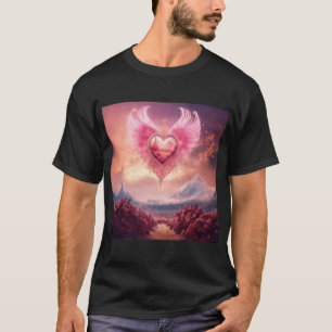 T-shirt Coeur fumé rose avec ailes dans le désert blanc