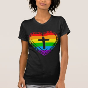 T-shirt Cœur gothique et croix (noir + arc-en-ciel)