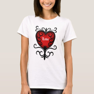 T-shirt Coeur gothique rouge foncé élégant fleuri