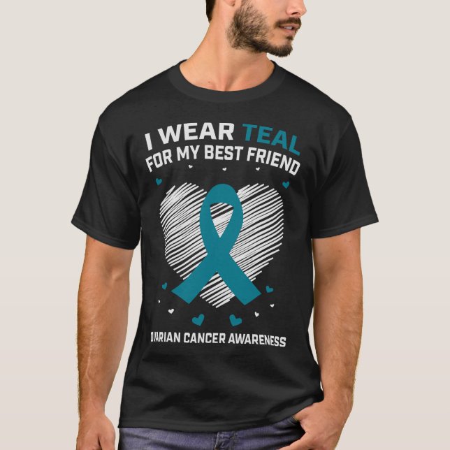 T-shirt Coeur Je Porte Turquoise Pour Meilleur Ami Cancer  (Devant)