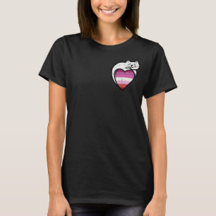 T-shirt Coeur lesbienne poche chat Femme amour Lgbt Pride 