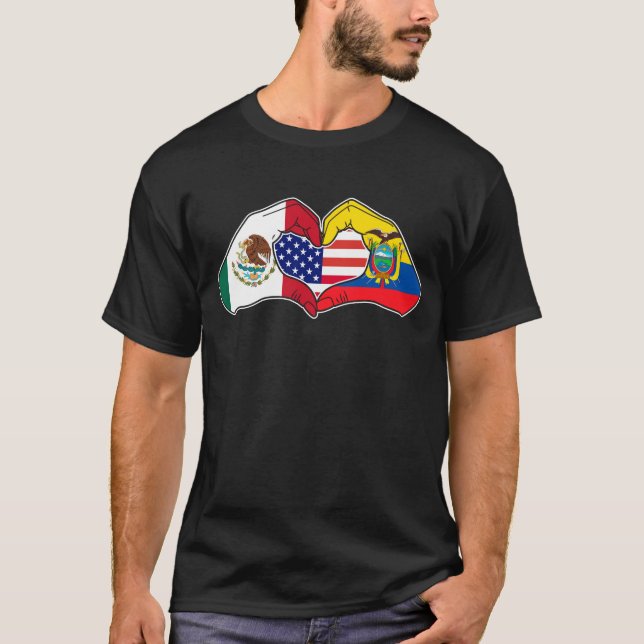 T-shirt Coeur mains le Mexique, l'Equateur et les Etats-Un (Devant)