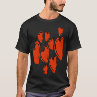 T-shirt Coeur mignon Main tiré Orange Doodle romantique