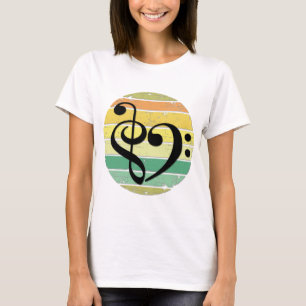 T-shirt Cœur Musical Gras Sur Bandes de Couleur de Coucher