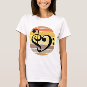 T-shirt Cœur Musical Gras Sur Bandes de Couleur de Coucher