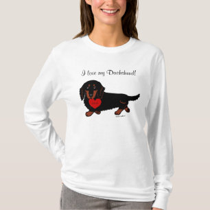 T-shirt Coeur noir de teckel et bronzage aux cheveux longs