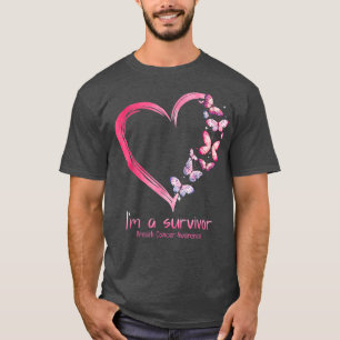T-shirt Coeur papillon rose Je suis un survivant Cancer du