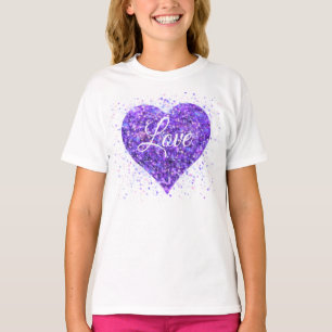 T-shirt Coeur pétillant pourpre, parties scintillant d'amo