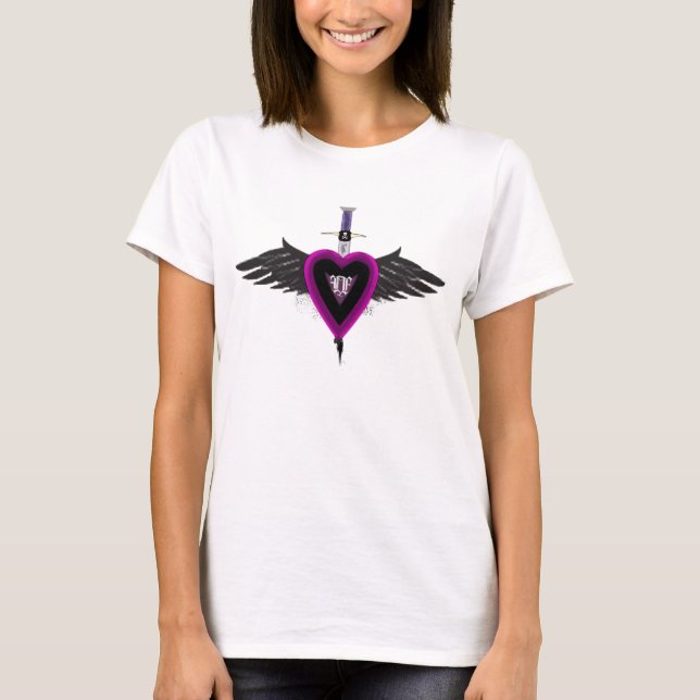 T-shirt coeur pourpre à ailes de l'amour (Devant)