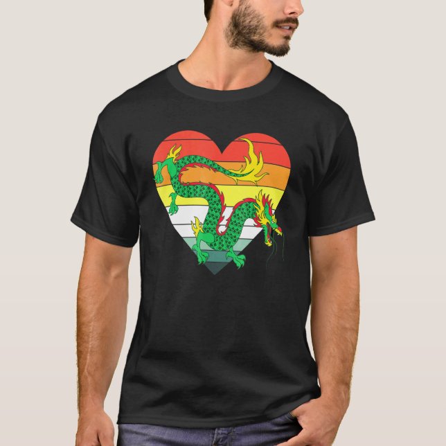 T-shirt Coeur rétro Mythique Créature Chinoise Asiatique C (Devant)