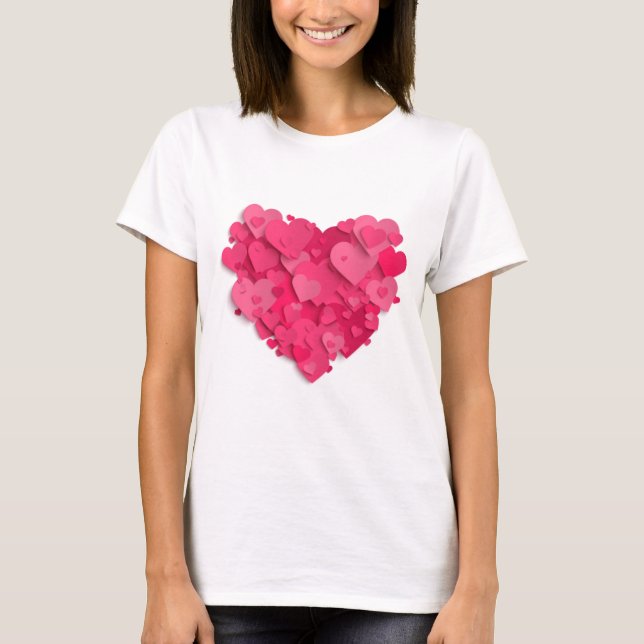 T-shirt Coeur rose 3D tendance (Devant)