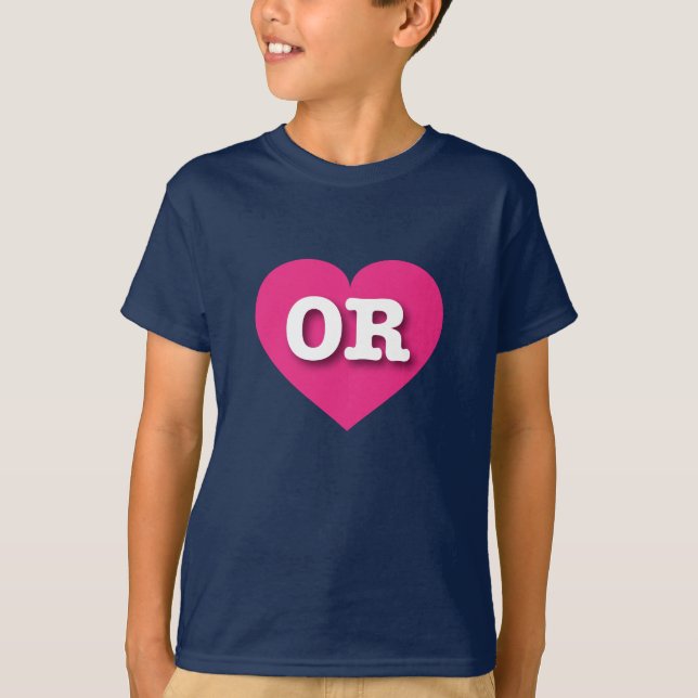 T-shirt Coeur rose chaud de l'Oregon - J'aime OU (Devant)
