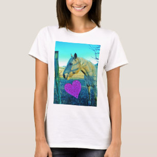 T-shirt Coeur rose et Cheval jaune